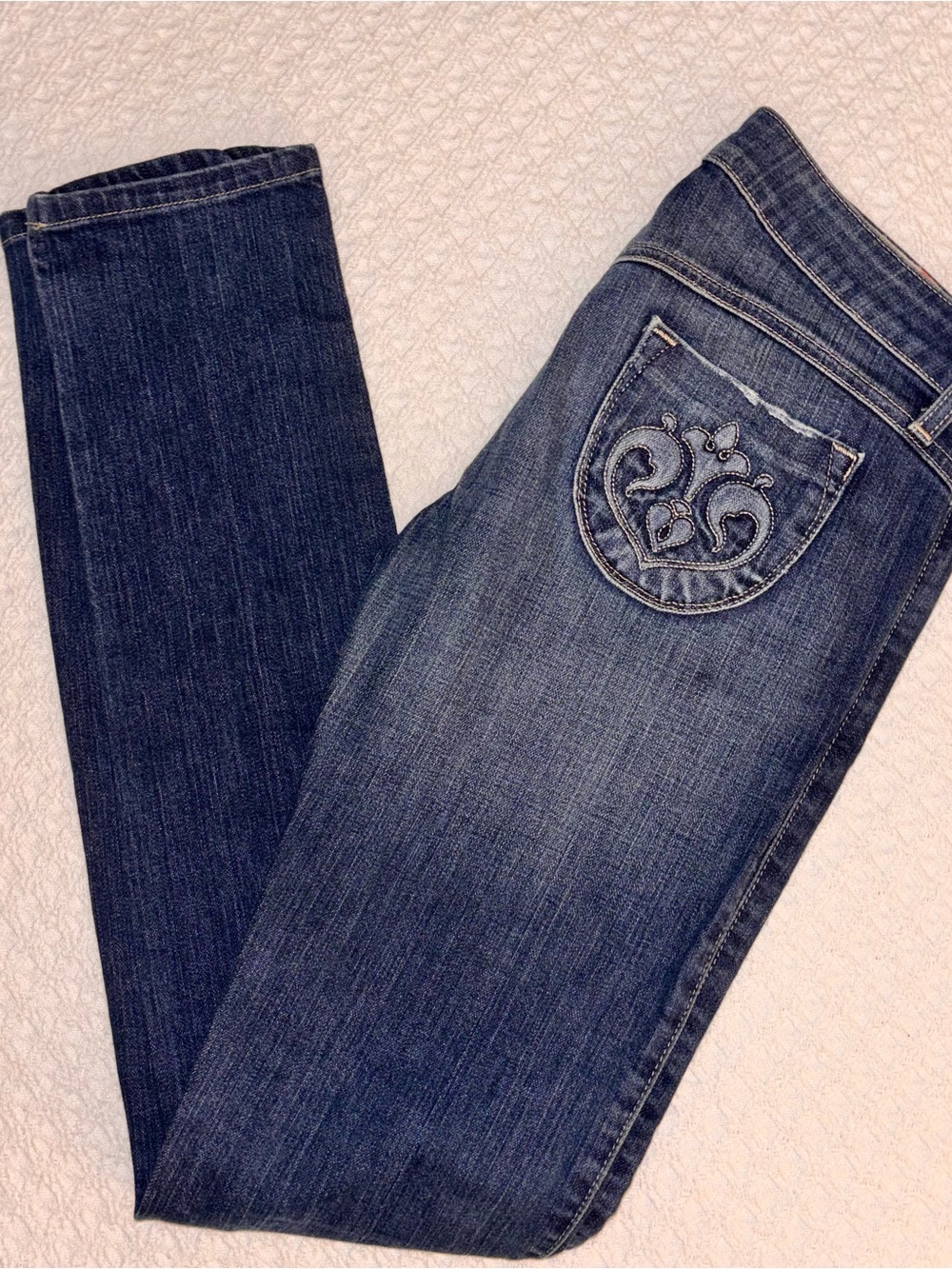 Siwy denim 27 Rose super drain pipe Y2K low rise jeans embroidered heart pocket